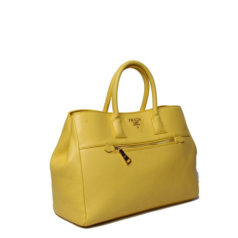 2014 Prada original grainy calfskin tote bag BN2545 lemonyellow for sale